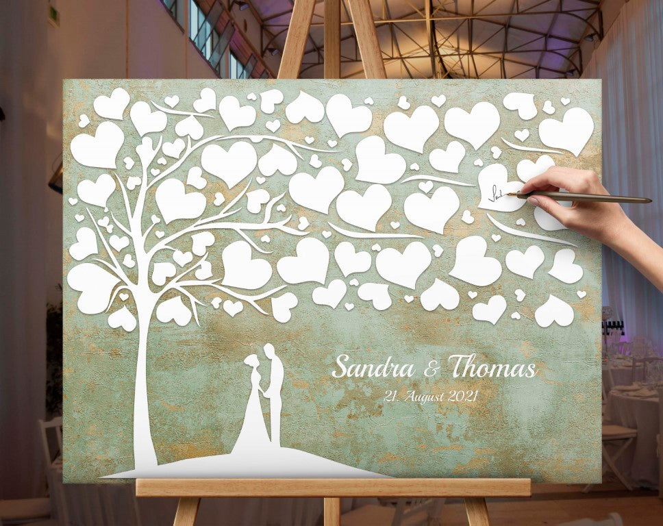 Wedding guest book, wedding guest book with bride and groom