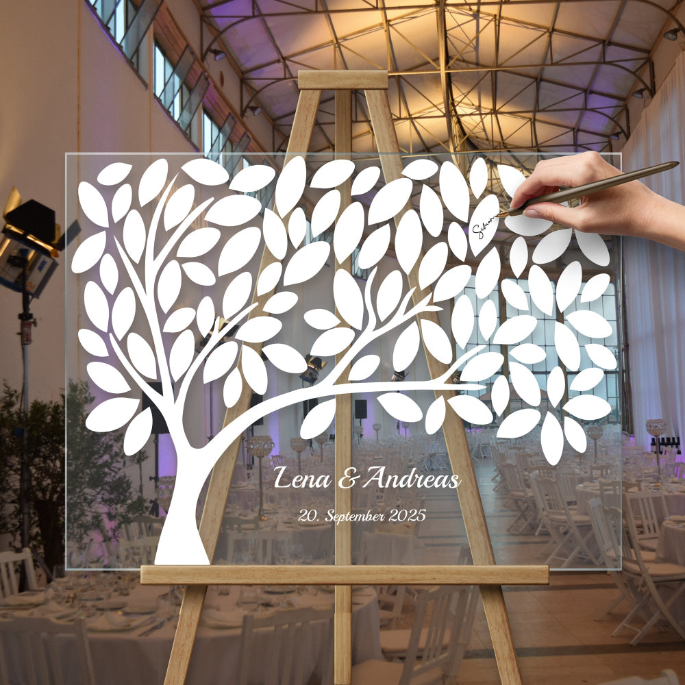 Transparentes Acryl Gästebuch A3 auf Holzständer