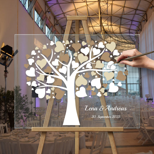 Acryl Herz Gästebuch mit Gravur – personalisiert, Herzförmiges Acrylglas Gästebuch auf Ständer