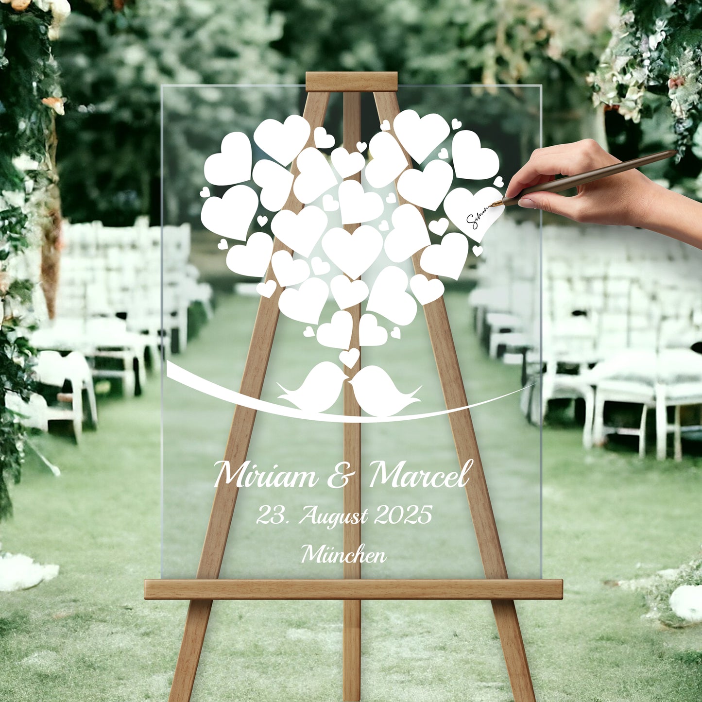 Acrylglas Gästebuch Hochzeitsgeschenk mit Herz & Vogel