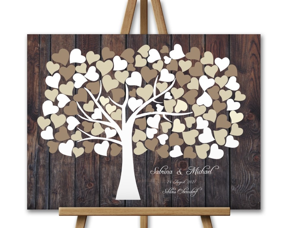 Vendégkönyv esküvőre 3D fahatású bézs szívfával