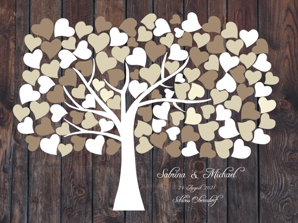 Vendégkönyv esküvőre 3D fahatású bézs szívfával