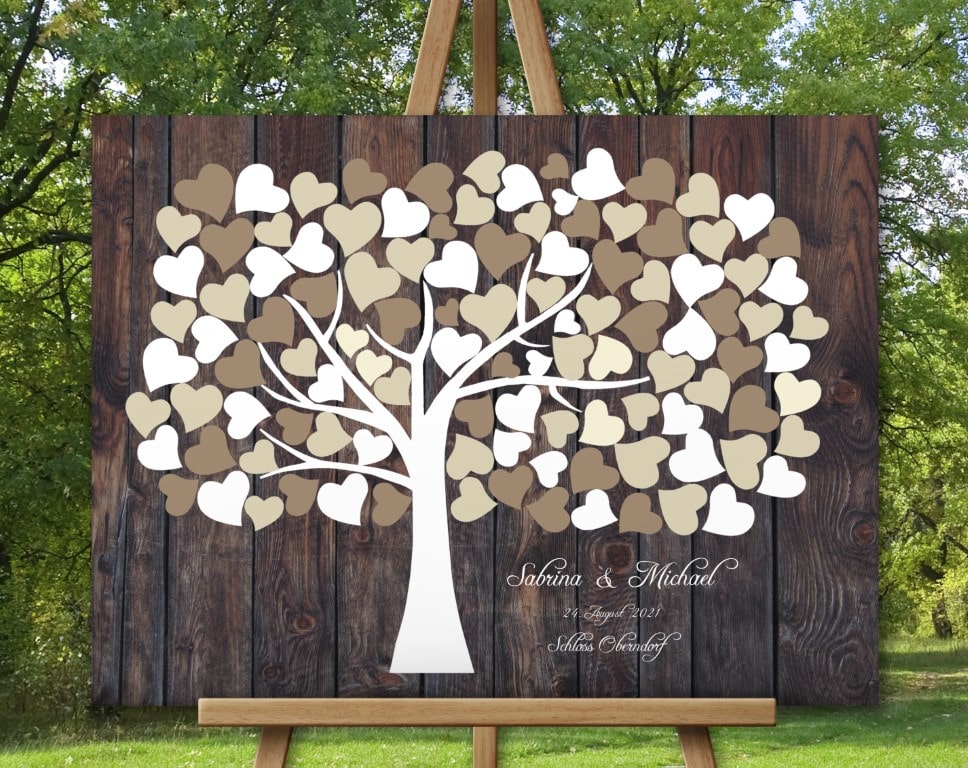 Vendégkönyv esküvőre 3D fahatású bézs szívfával