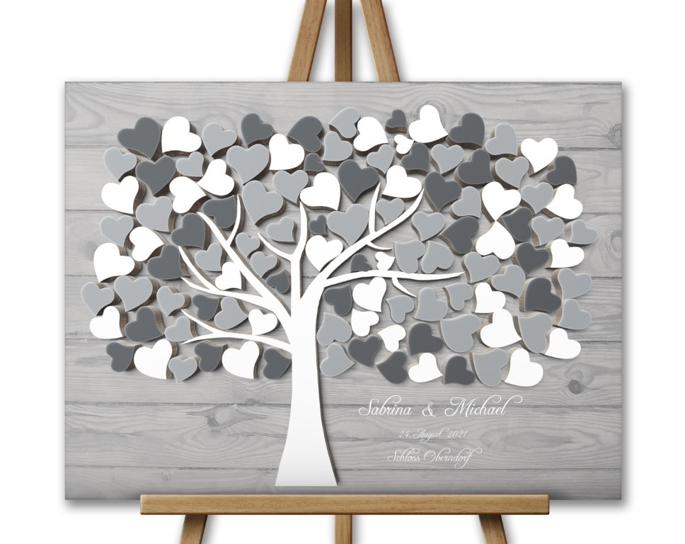 Vendégkönyv esküvőre 3D fahatású bézs szívfával