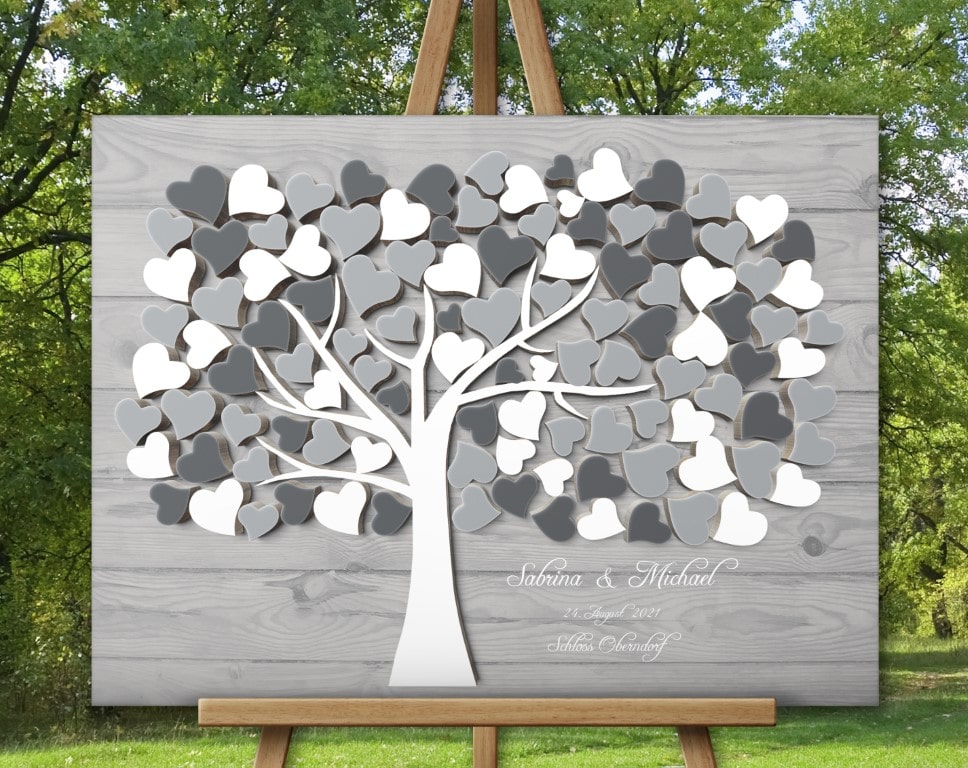 Vendégkönyv esküvőre 3D fahatású bézs szívfával